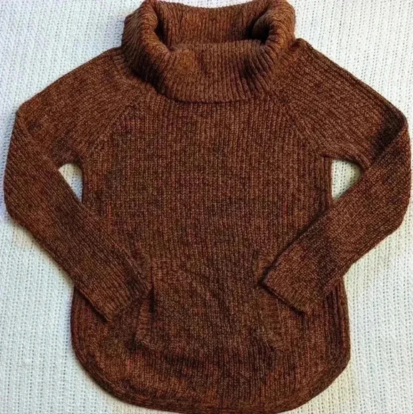 Snails & Cinnamon Sweater Medium Brown Black Marled Kangaroo Pocket Turtleneck/ - Picture 1 of 11